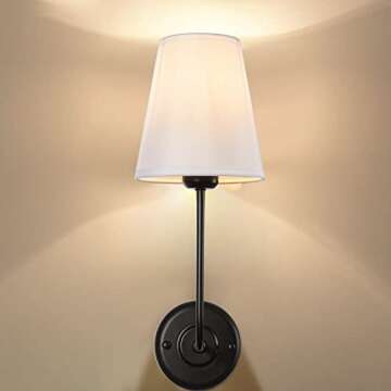 Passica Decor Hardwired Wall Sconces Set of 2 Pack Vintage Industrial Wall Light Fixture with Flared White Fabric Shade for Dining Room Living Room Bedrooms Bedside Reading Farmhouse