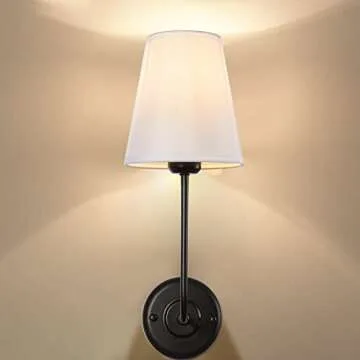 Passica Decor Hardwired Wall Sconces Set of 2 Pack Vintage Industrial Wall Light Fixture with Flared White Fabric Shade for Dining Room Living Room Bedrooms Bedside Reading Farmhouse