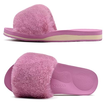 COFACE Womens Slides Fuzzy House Slippers for Women Open Toe Fluffy Slippers With Arch Support Plantar Fasciitis Orthotic Slippers Women House Shoes Indoor Size 8