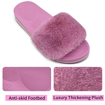 COFACE Womens Slides Fuzzy House Slippers for Women Open Toe Fluffy Slippers With Arch Support Plantar Fasciitis Orthotic Slippers Women House Shoes Indoor Size 8