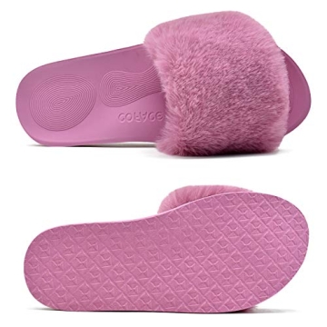COFACE Womens Slides Fuzzy House Slippers for Women Open Toe Fluffy Slippers With Arch Support Plantar Fasciitis Orthotic Slippers Women House Shoes Indoor Size 8