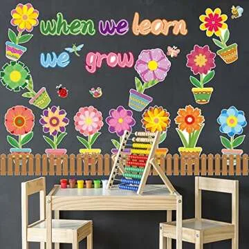 60 Pieces Flowers Bulletin Board Decor Spring Flowers Paper Cutouts Colorful Paper Flowers When We Learn We Grow Bulletin Decor for Classroom School Students Party Supplies