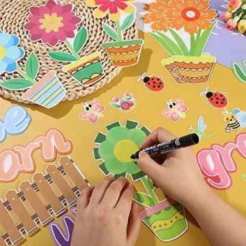 60 Pieces Flowers Bulletin Board Decor Spring Flowers Paper Cutouts Colorful Paper Flowers When We Learn We Grow Bulletin Decor for Classroom School Students Party Supplies