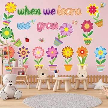 60 Pieces Flowers Bulletin Board Decor Spring Flowers Paper Cutouts Colorful Paper Flowers When We Learn We Grow Bulletin Decor for Classroom School Students Party Supplies