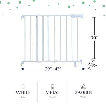 Summer Infant Top of Stairs Simple to Secure Metal Baby Gate, White Metal Finish – 30” Tall, Fits Openings up to 29” to 42” Wide, Baby and Pet Gate for Doorways and Stairways