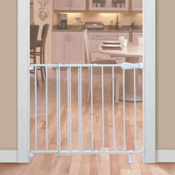 Summer Infant Top of Stairs Simple to Secure Metal Baby Gate, White Metal Finish – 30” Tall, Fits Openings up to 29” to 42” Wide, Baby and Pet Gate for Doorways and Stairways