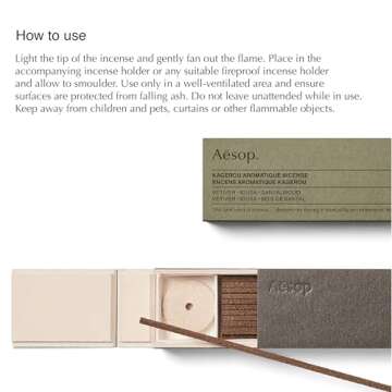 Aesop Kagerou Aromatique Incense | Earthy & Smoky Vetiver Scent | Includes Kanuma Pumice Holder | 30-Minute Burn Time | Green, Herbaceous, Woody Aroma | 33 Sticks