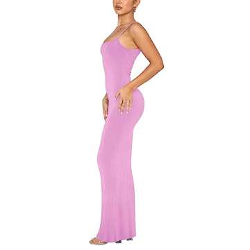 REORIA Women's Sexy Casual Lounge Slip Long Dress Elegant Wedding Guest Sleeveless Backless Ribbed B...