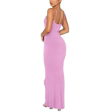 REORIA Women's Sexy Casual Lounge Slip Long Dress Elegant Wedding Guest Sleeveless Backless Ribbed Bodycon Maxi Dresses Petal X-Large