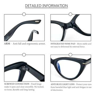 MMOWW Cat Eye Reading Glasses for Women Fashion Cute Blue Light Blocking Readers 4 Pack, Black/Brown Tortoise/Blue Pink/Transparent +2.75