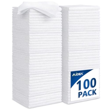 AIDEA Microfiber Cleaning Cloths White-100PK, Absorbent Cleaning Rags, Commercial Shop Rags Lint-Fre...