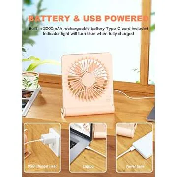 Tevelecin Rechargeable Portable Desk Fan with Quiet Operation