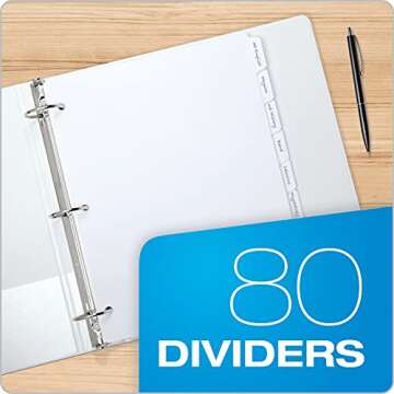 Oxford Blank Write On Binder Dividers, Dividers for 3 Ring Binder, Durable Plastic, 1/8 Cut Tabs, 3 Hole Punch Dividers in 8 Tab Sets, 80 Dividers, 10 Sets, White (89982)