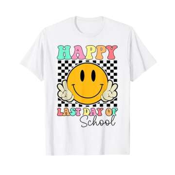 Happy Last Day Of School Groovy Smile Face Teacher Student T-Shirt