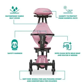 Dream On Me Drift Rider Baby Stroller with Canopy, Lightweight Umbrella Stroller with Compact Fold, Sturdy Design, 360 Degree Angle Rotation Travel Stroller, Pink