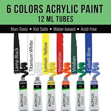 U.S. Art Supply Artist Wood Painting Palette with 6-Piece Acrylic Paint Tube Set & 3-Piece Brush Set
