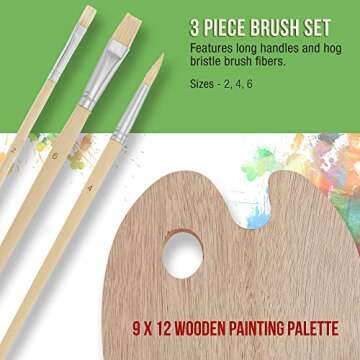 U.S. Art Supply Artist Wood Painting Palette with 6-Piece Acrylic Paint Tube Set & 3-Piece Brush Set