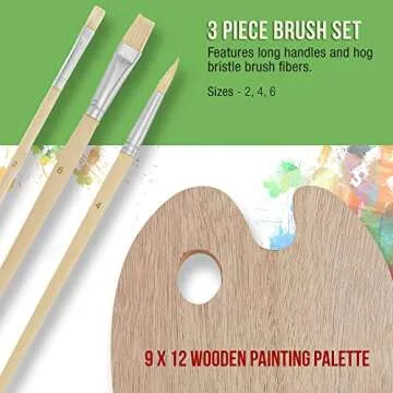 U.S. Art Supply Artist Wood Painting Palette with 6-Piece Acrylic Paint Tube Set & 3-Piece Brush Set