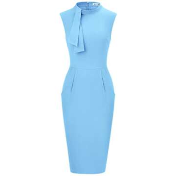 MUXXN Women's Inspired Knee Length Tunic Slim Dresses Elegant Wear to Work Office Dress (Airy Blue XXL)