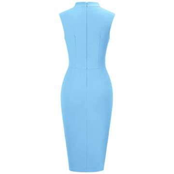 MUXXN Women's Inspired Knee Length Tunic Slim Dresses Elegant Wear to Work Office Dress (Airy Blue XXL)