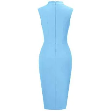 MUXXN Women's Inspired Knee Length Tunic Slim Dresses Elegant Wear to Work Office Dress (Airy Blue XXL)