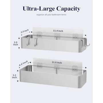 Kitsure Large Shower Caddy - 2 Pack Adhesive Shower Organizer, Rustproof Stainless Steel Shelves, No...