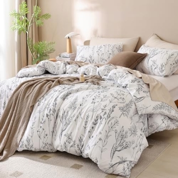 JANZAA Queen Comforter Set White Comforter Floral Bedding Sets 3 Pieces Flowers Bed Comforter 1 Soft...
