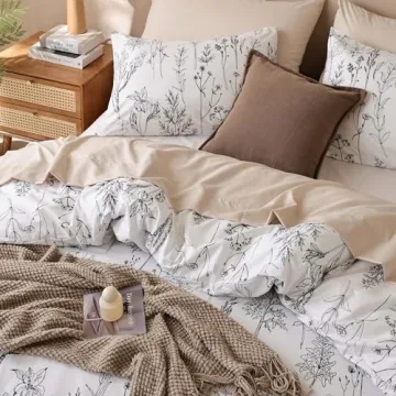 JANZAA Queen Comforter Set White Comforter Floral Bedding Sets 3 Pieces Flowers Bed Comforter 1 Soft Reversible Cute Botanical with 2 Pillow Shams