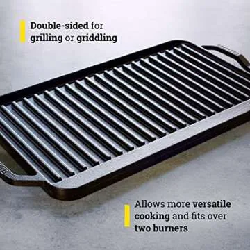 Lodge Cast Iron Chef Collection Rectangular Reversible Grill & Griddle - 20 in x 10 in