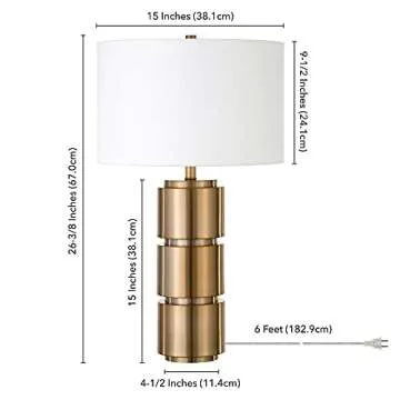 Henn&Hart 27" Tall Table Lamp with Fabric Shade in Brass, for Home, Living Room, Bedroom, Entertainment Room, Office, Kitchen, Dining