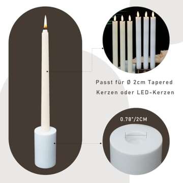 WORHE Candle Holders True Natural Marble Wick 0.35" Thick Set of 2 Decorative Candlestick Holder for Christmas Birthday Party Dinning for 3/4 inch Candles Color White (ZT004)