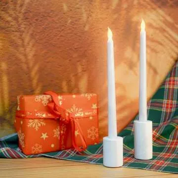 WORHE Candle Holders True Natural Marble Wick 0.35" Thick Set of 2 Decorative Candlestick Holder for Christmas Birthday Party Dinning for 3/4 inch Candles Color White (ZT004)