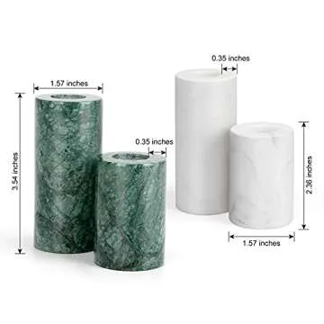 WORHE Candle Holders True Natural Marble Wick 0.35" Thick Set of 2 Decorative Candlestick Holder for Christmas Birthday Party Dinning for 3/4 inch Candles Color White (ZT004)