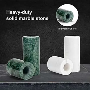 WORHE Candle Holders True Natural Marble Wick 0.35" Thick Set of 2 Decorative Candlestick Holder for Christmas Birthday Party Dinning for 3/4 inch Candles Color White (ZT004)