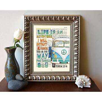 Life Is An Adventure, I Will Instruct and Teach You in the Way You Should Go, Psalm 32:8, Christian Unframed Art Print, Classic Vintage Antique Van Bible Verse Scripture Gift, 8x10 inches