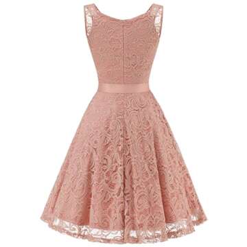 Dressystar 0010 Women Floral Lace Bridesmaid Party Dress Short Prom Dress V Neck Blush M