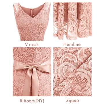 Dressystar 0010 Women Floral Lace Bridesmaid Party Dress Short Prom Dress V Neck Blush M
