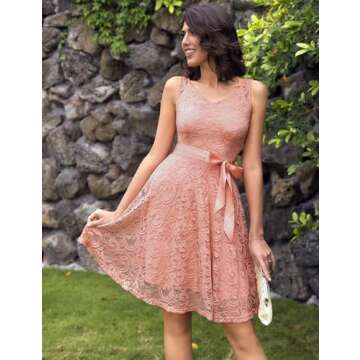 Dressystar 0010 Women Floral Lace Bridesmaid Party Dress Short Prom Dress V Neck Blush M