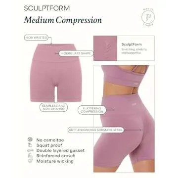 PAVOI ACTIVE SculptForm Collection | Women's Seamless Sculpting High Waisted 4.5" Scrunch Butt Shaping Biker Shorts | Medium, Dusty Blue