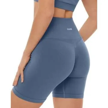 PAVOI ACTIVE SculptForm Collection | Women's Seamless Sculpting High Waisted 4.5" Scrunch Butt Shaping Biker Shorts | Medium, Dusty Blue