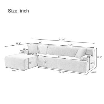 VnndeNest 107'' Modular Sectional Couch - Elegant Chenille L-Shaped Sofa for Living Room
