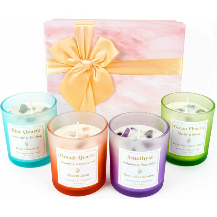 Healing Crystal Scented Candles - Set of 4 Relaxation Gifts