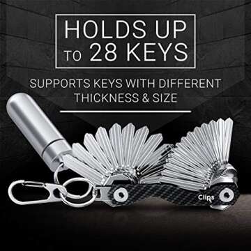 Smart Compact Key Organizer Keychain - Made of Carbon Fiber & Stainless Steel- Pocket key Chain Organizer Up to 28 Keys- Lightweight, Strong Includes Bottle Opener, Carabiner & More