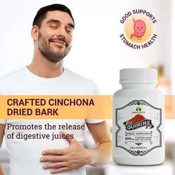 HERBALICIOUS Quinine Capsules - Cinchona Officinalis Bark Herbal Supplement for Muscle, Cramp Defense and Overall Digestive Health - All-Natural Quinine Sulfate Pills, 500mg per Capsule, 160 Tablets