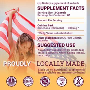 HERBALICIOUS Quinine Capsules - Cinchona Officinalis Bark Herbal Supplement for Muscle, Cramp Defense and Overall Digestive Health - All-Natural Quinine Sulfate Pills, 500mg per Capsule, 160 Tablets