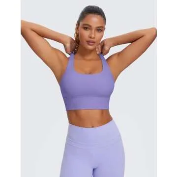 CRZ YOGA Womens Strappy Longline Sports Bra - Medium Impact Criss Cross Yoga Padded Workout Crop Top...