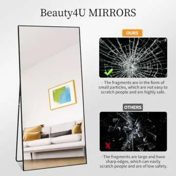 Beauty4U 71" x 32" Large Full Length Mirror with Stand, Black Wall Mounting Full Body Mirror, Metal Frame Full-Length Tempered Mirror for Living Room, Bedroom