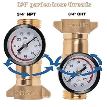 Hourleey Brass RV Water Pressure Regulator, Hi-Flow RV Water Regulator with Filter Screen and Gauge for Campers, Travel Trailers, RV Plumbing System
