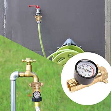 Hourleey Brass RV Water Pressure Regulator, Hi-Flow RV Water Regulator with Filter Screen and Gauge for Campers, Travel Trailers, RV Plumbing System