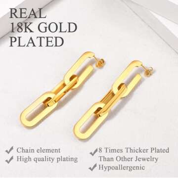 Elegant 18K Gold Plated Paperclip Chain Earrings for Women